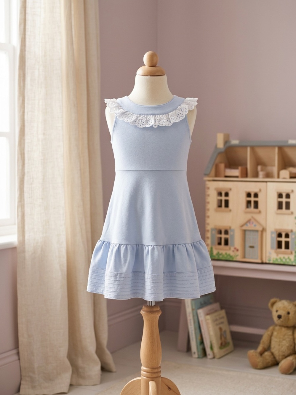Janie and Jack Pale Blue Sleeveless Dress with White Collar